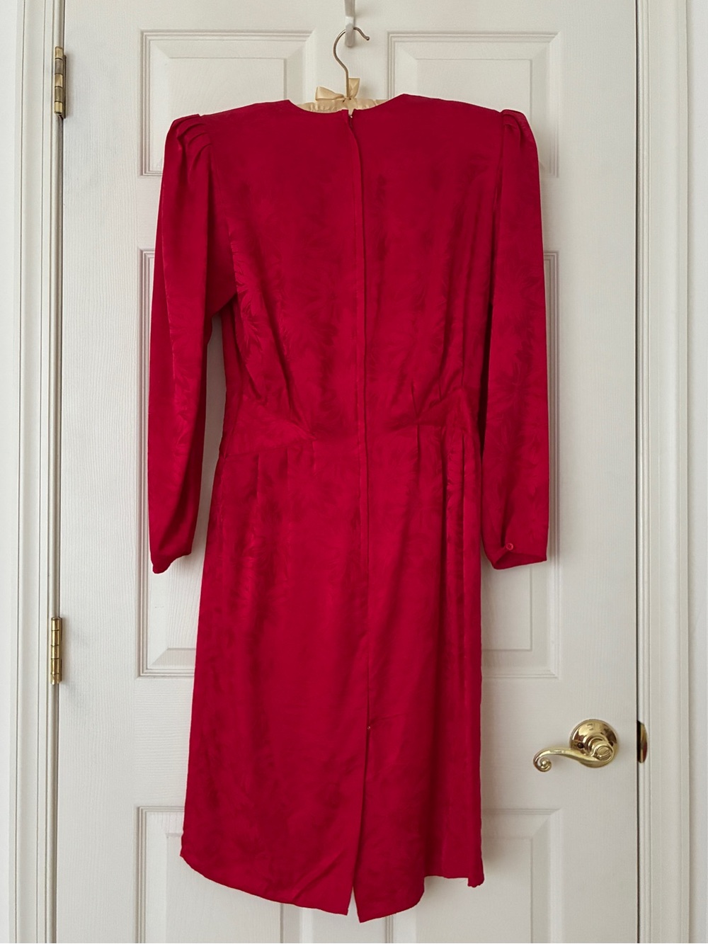 Vintage Argenti Red Silk Long Sleeve Shoulder Pads Dress Size 8 - Picture 2 of 8